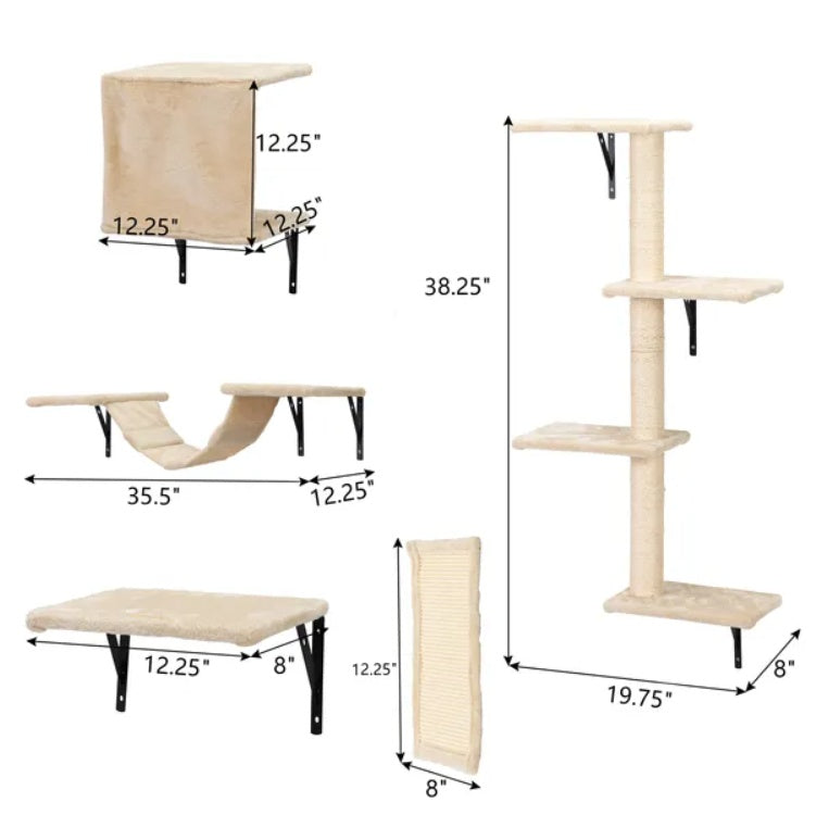 5 Pcs Wall Mounted Cat Climber Set  Floating Cat Shelves And Perches  Cat Activity Tree With Scratching Posts  Modern Cat Furniture