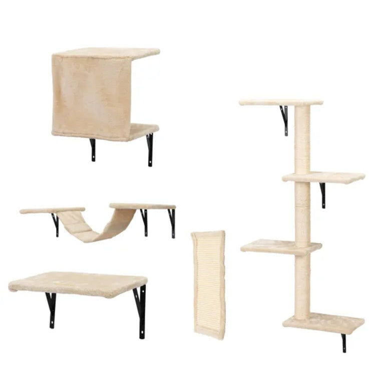 5 Pcs Wall Mounted Cat Climber Set  Floating Cat Shelves And Perches  Cat Activity Tree With Scratching Posts  Modern Cat Furniture