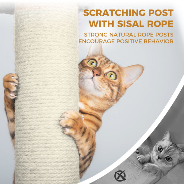 84.6 In Light Gray Cat Tree Tower With Wide Base, 3 Large Hinding Condo, 11 Sisal Scratching Post, Sisal Scratching Ladder, 2 Hammocks, Large Top Platform, Many Landing Perch And Interactive Toy